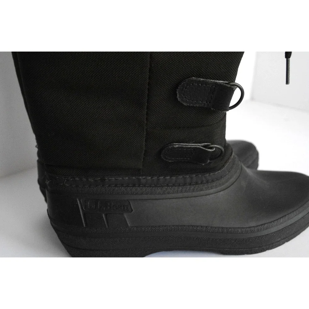 LL Bean Women's Black Canvas Pull On Mid Calf Drawstring Winter Boots Size 7 - Picture 4 of 16